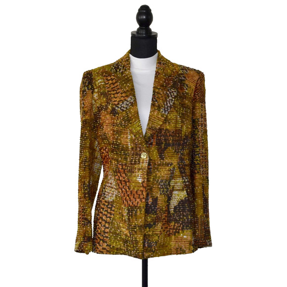 B2 Auth BAZAR DE CHRISTIAN LACROIX VTG Tapestry Tweed Single Button Blazer Sz 44